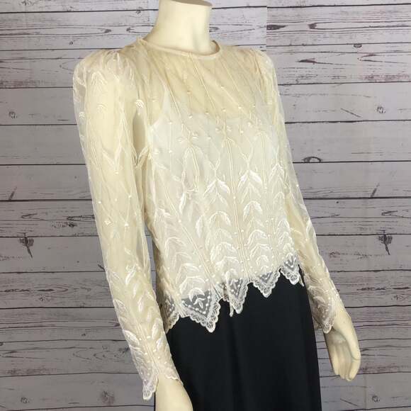Vintage Cachet By Bari Protas dress with Embroidered lace black cream size 9-10 - Picture 7 of 12